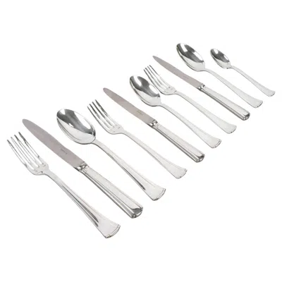 Pre-owned Jean Puiforcat Puiforcat Art Deco Cutlery Flatware Papyrus Plated Silver 80 Pieces