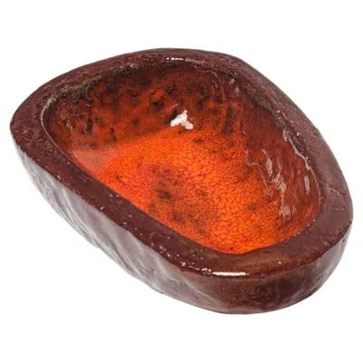 Pre-owned Jean Rivier Red And Organe Unique Piece Ceramic Dish Or Vide Poche By  Vallauris