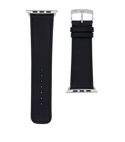 Jean Rousseau Leather Apple Watch Strap In Black