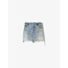 JEAN VINTAGE WOMENS BLUE MIX DECONSTRUCTED UPCYCLED DENIM MINI SKIRT