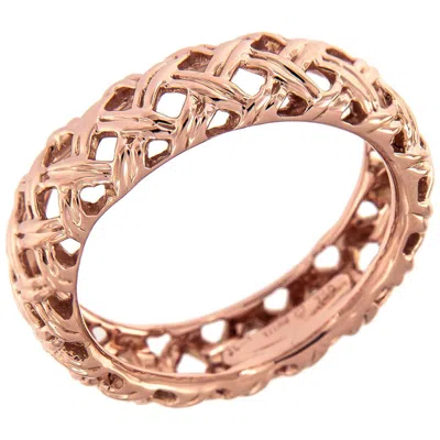 Pre-owned Jean Vitau 18 Karat Rose Gold Basket Weave Ring In Red