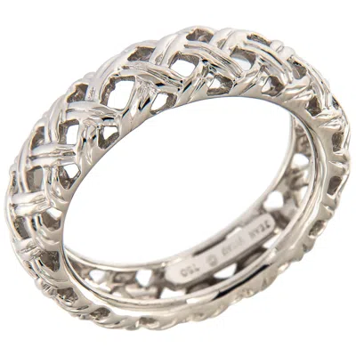 Pre-owned Jean Vitau 18 Karat White Gold Basket Weave Band Ring