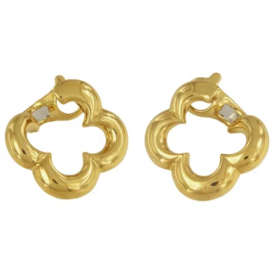 Pre-owned Jean Vitau 18 Karat Yellow Gold Clover Clip-on Earrings