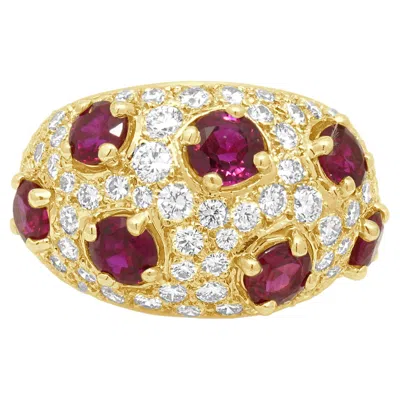 Pre-owned Jean Vitau 18k Yellow Gold Round Ruby And Pave Diamond Dome Ring