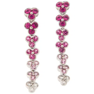 Pre-owned Jean Vitau Pink Sapphire Diamond 18 Karat White Gold Wisteria Earrings