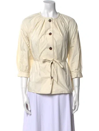 Pre-owned Jeana Sohn Crew Neck Three-quarter Sleeve Button-up Top In Neutral