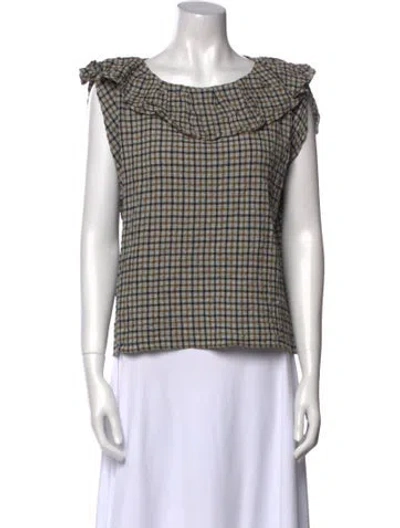 Pre-owned Jeana Sohn Plaid Print Scoop Neck Top In Multi