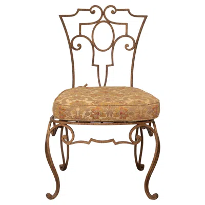 Pre-owned Jean-charles Moreux Pair Of  Gilt Iron Chairs With Upholstered Cushions In Brown