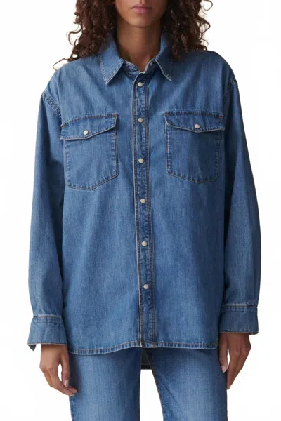 Jeanerica Angela Long Sleeve Denim Shirt In Light Blue Vintage