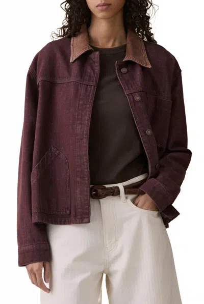 Jeanerica Nua Long Sleeve Denim Jacket In Burgundy Rinse In Brown