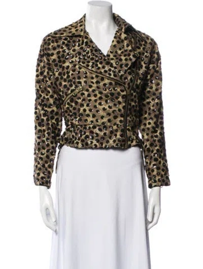 Pre-owned Jeanette For St. Martin Animal Print Biker Jacket In Yellow