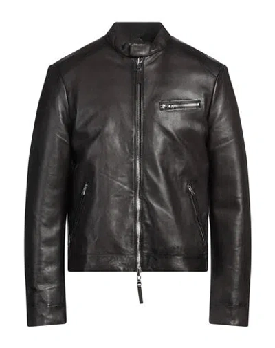 Jeanj Man Jacket Dark Brown Size 46 Leather, Polyester