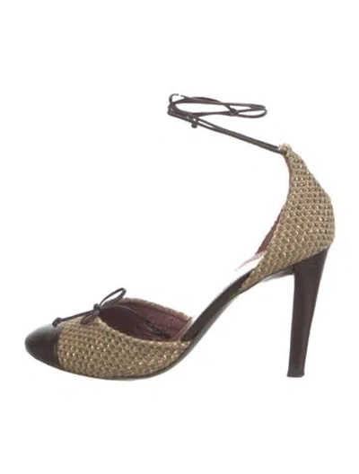 Pre-owned Jean-michel Cazabat Canvas Colorblock Pattern D'orsay Pumps In Neutral
