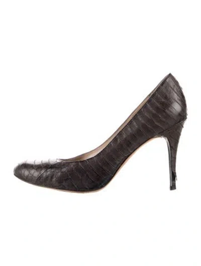 Pre-owned Jean-michel Cazabat Embossed Leather Animal Print Pumps In Grey