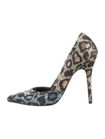 Pre-owned Jean-michel Cazabat Floral Print Glitter Accents D'orsay Pumps