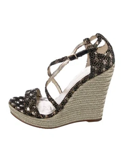Pre-owned Jean-michel Cazabat Glitter Printed Espadrilles In Gold