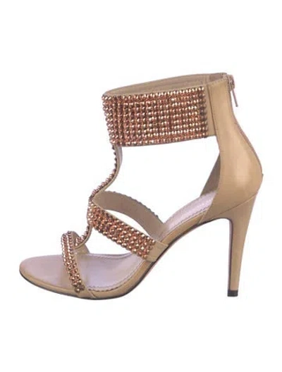 Pre-owned Jean-michel Cazabat Leather Studded Accents Gladiator Sandals In Neutral