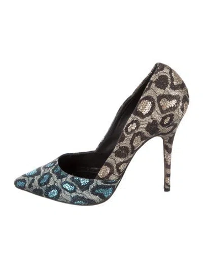 Pre-owned Jean-michel Cazabat Printed Glitter Accents Pumps In Gold