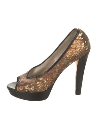 Pre-owned Jean-michel Cazabat Sequins Printed Pumps In Brown