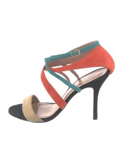 Pre-owned Jean-michel Cazabat Suede Colorblock Pattern Sandals In Black