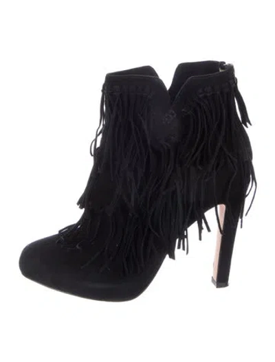 Pre-owned Jean-michel Cazabat Suede Fringe Trim Accent Lace-up Boots In Black