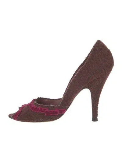 Pre-owned Jean-michel Cazabat Tweed Cutout Accent D'orsay Pumps In Burgundy