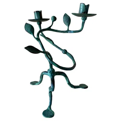 Pre-owned Jean-michel Frank Art Deco Bronze Or Brass Leaves Candlesticks After Alberto Giacometti In Gold
