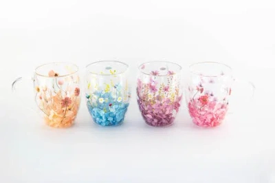 Jeanne Fitz Double Wall Flower Mugs, Assorted Colors, Set Of 4 In Multi