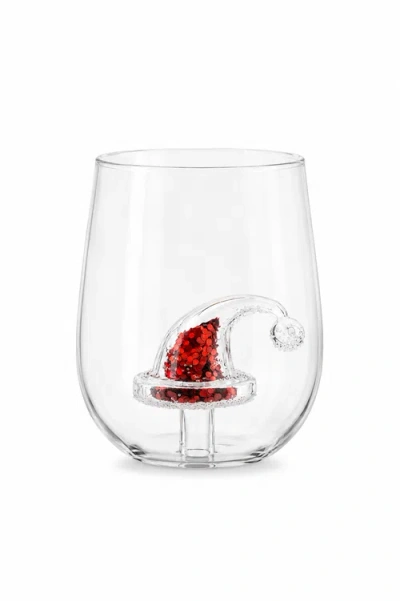 Jeanne Fitz Glitter Christmas Santa Hat Stemless Wine Glass, Set Of 4 In Red