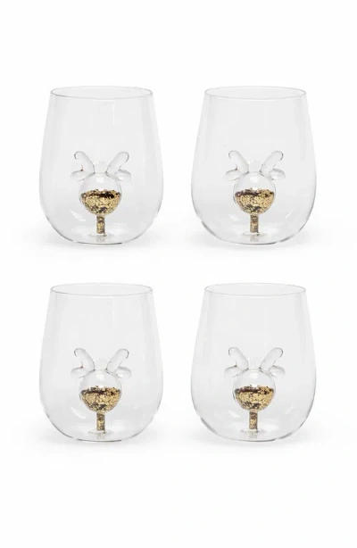 Jeanne Fitz Glitter Reindeer Stemless Wine Glass, Set Of 4 In Gold