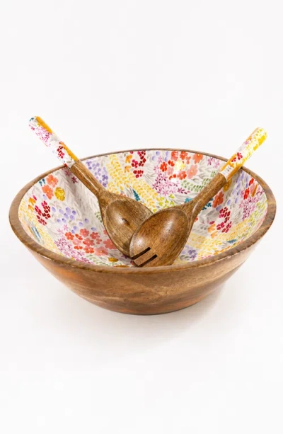 Jeanne Fitz Large Floral Gold Foil Bowl And Salad Servers Set