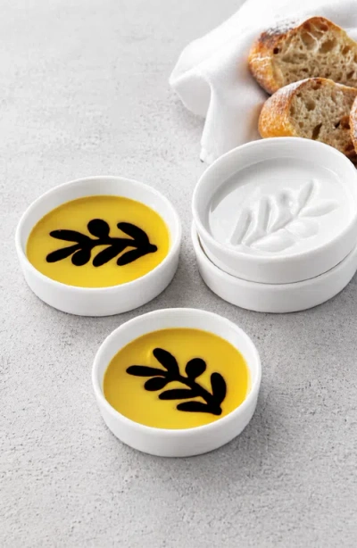 Jeanne Fitz Olive Oil And Balsamic Vinegar Individual Olive Branch Dipping Plates, Set Of 4 In White