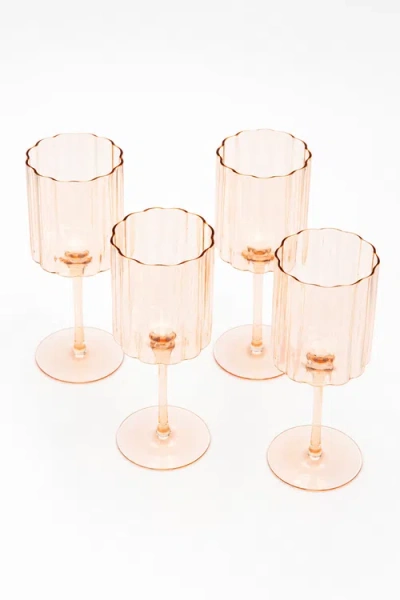 Jeanne Fitz Scalloped Rim Fluted Wine Glass, Set Of 4, 12oz, Amber In Orange