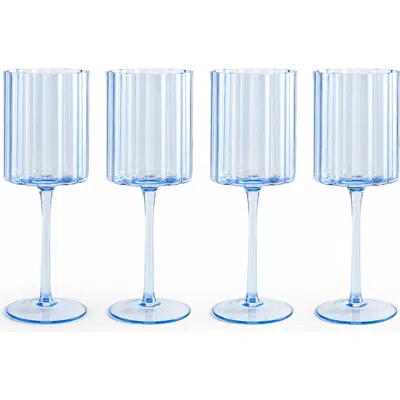 Jeanne Fitz Scalloped Rim Fluted Wine Glass, Set Of 4, 12oz, Blue