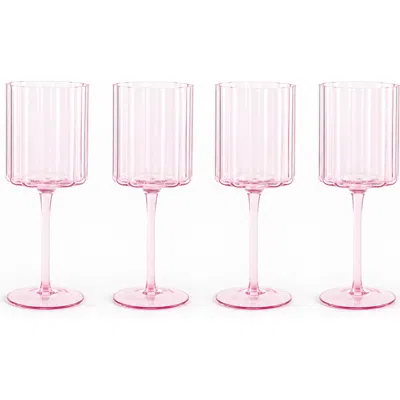 Jeanne Fitz Scalloped Rim Fluted Wine Glass, Set Of 4, 12oz, Blush Pink