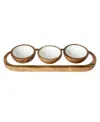 Jeanne Fitz Wood Plus Collection 3 Dipping Bowls And Tray, Set Of 4 In Brown