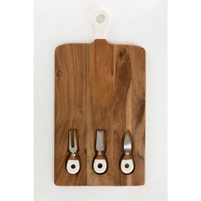 Jeanne Fitz Wood + White Collection Acacia Wood Board With Inlaid Knives