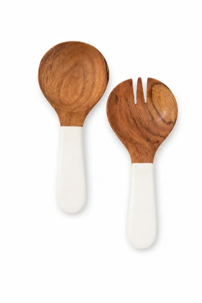 Jeanne Fitz Wood + White Collection Acacia Wood Salad Servers In Brown