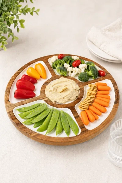 Jeanne Fitz Wood + White Collection Mango Wood Compartment Lazy Susan In Multi