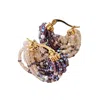 Jeannierichard Women's Brown / Purple / Gold Coquillage Beaded Pearl Gold Hoops In Purple And Sand