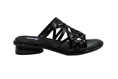 Jeannot Black Patent Low-heeled Sandals With Intricate Cut-out Design
