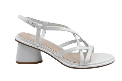 Jeannot Crisscross Strapped White Sandals With Block Heel In Gray