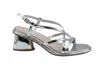 Jeannot Low-heeled Silver Sandals With Block Heel And Crisscross Straps In White