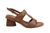 Jeannot T-strap Brown Leather Sandals With Block Heel And Adjustable Strap In Brown