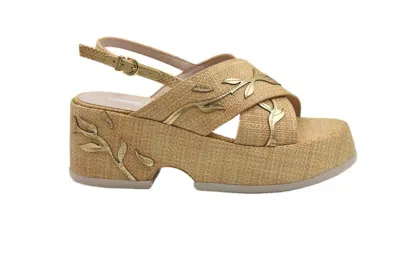 Jeannot Wedge Sandals With Textured Surface And Leaf Embellishments In Neutral