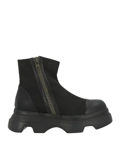 Jeannot Woman Ankle Boots Black Size 7 Leather, Textile Fibers In Multi