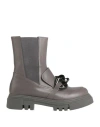 Jeannot Woman Ankle Boots Grey Size 7 Leather In Grey