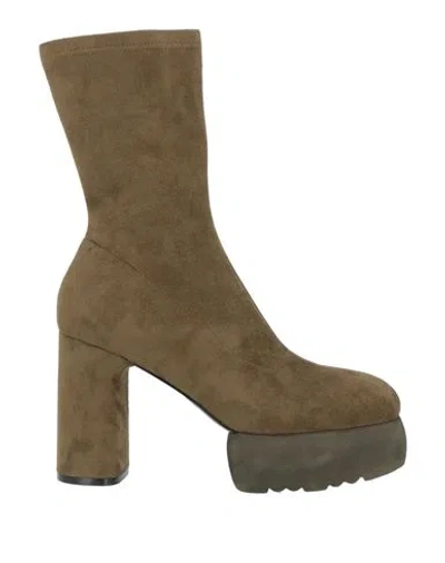 Jeannot Woman Ankle Boots Military Green Size 9 Textile Fibers In Transparent