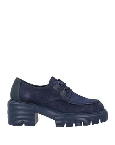 Jeannot Woman Lace-up Shoes Navy Size 10 Leather In Blue