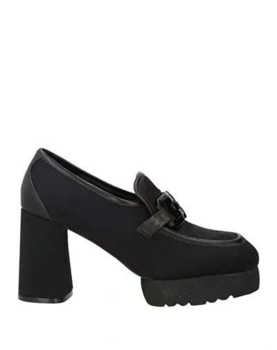 Jeannot Woman Loafers Black Size 10 Leather, Textile Fibers